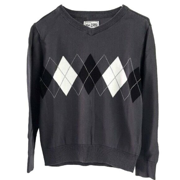 2/$15 Children's Place Pullover Sweater Gray Size 5 6 Small Argyle Long Sleeve - Picture 1 of 6